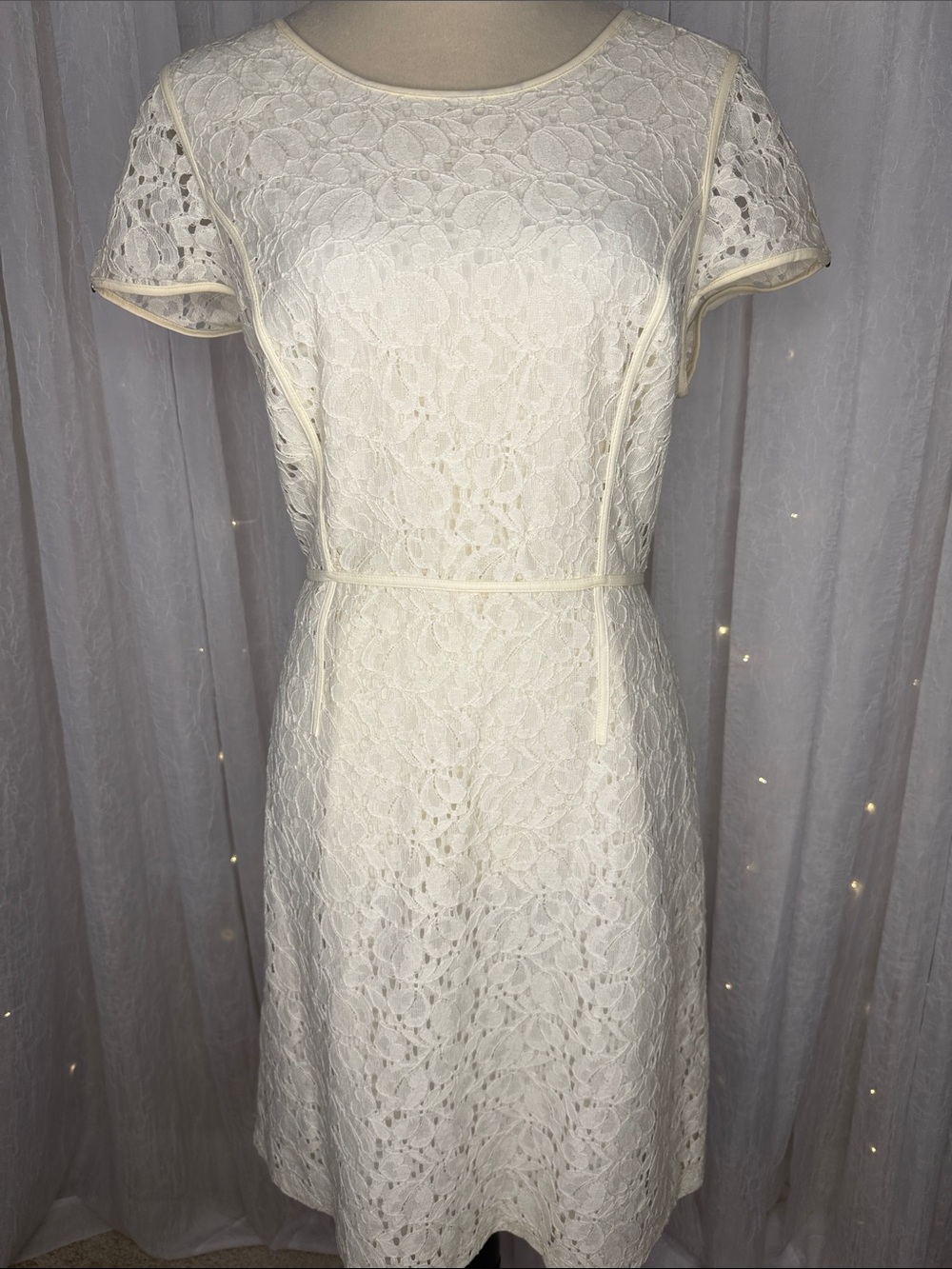 The Limited Ivory Lace Midi Dress with Short Sleeves